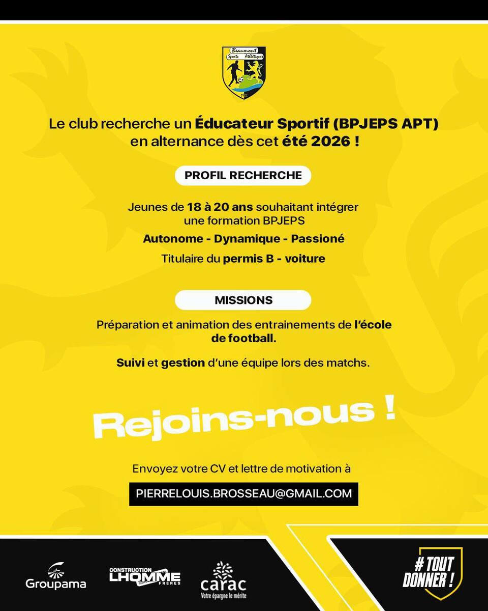 Éducateur Sportif ( BPJEPS APT ) saison 2026/2027