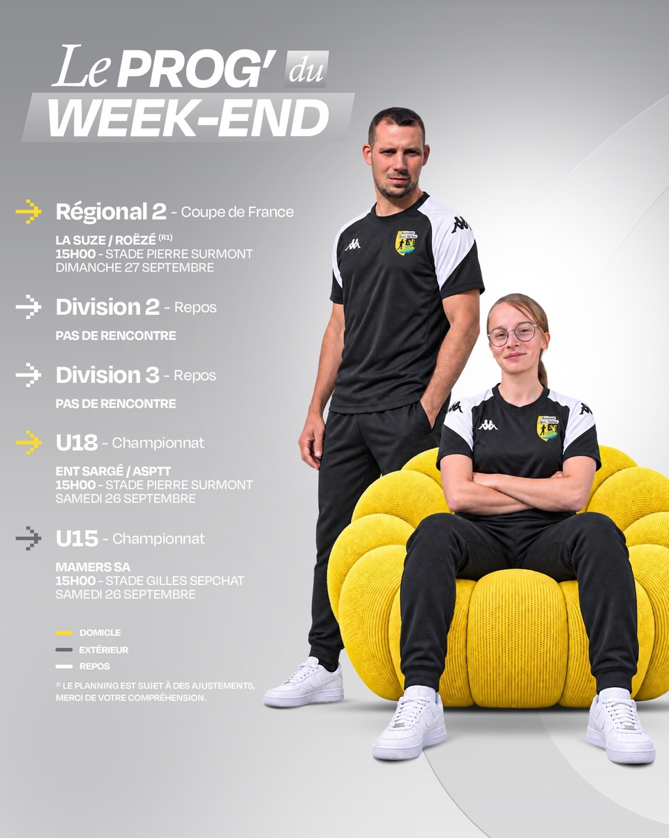 Le Prog' du week-end !  📆 Samedi 26 et Dimanche 27 Septembre.