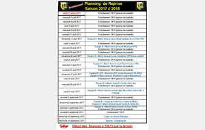 PLANNING DES ENTRAINEMENTS ET MATCHS AMICAUX