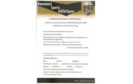 Soirée Choucroute du Beaumont SA Samedi 23 Janvier 2016