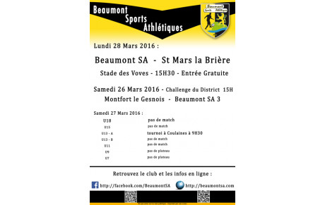 Agenda Sportif   26/27/28 Mars 2016