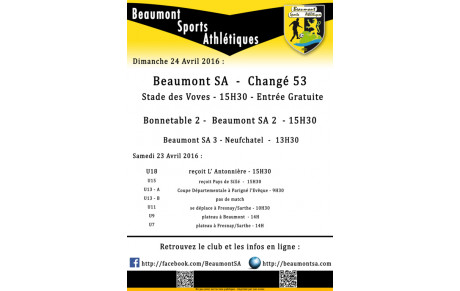 Agenda Sportif    23/24 Avril 2016