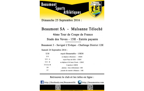 Agenda Sportif : 24/25 Septembre 2016