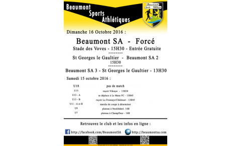 Agenda Sportif  :  15/16 Octobre 2016