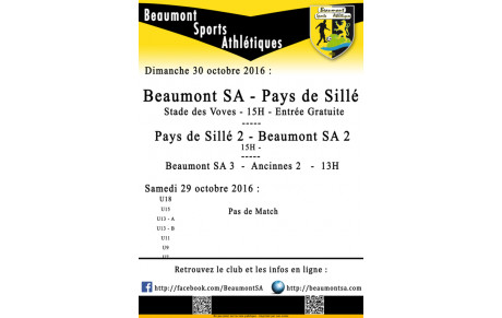 Agenda Sportif : 29/30 Octobre 2016