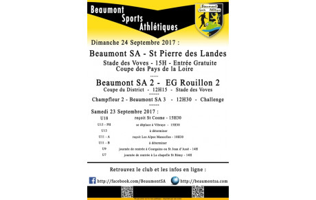 Agenda Sportif  :  23/24 Septembre 2017