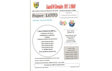 Super Loto du Samedi 4 Novembre 2017