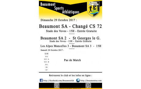Agenda Sportif  :  28/29 Octobre 2017