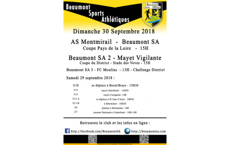 Agenda Sportif  :  29/30 Septembre 2018