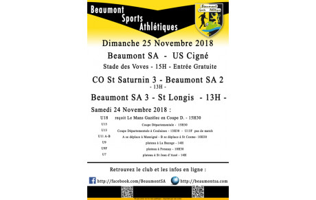 Agenda Sportif  :  24/25 Novembre 2018