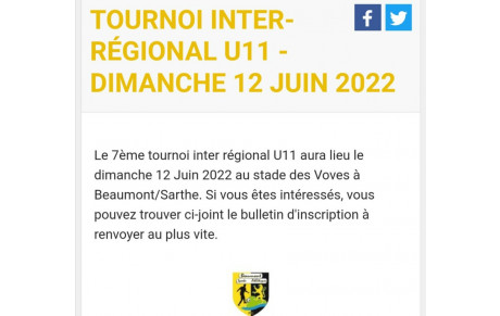 Tournoi Inter-régional U11 dimanche 12 juin 2022