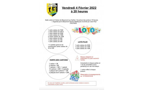 Super Loto organisé par le Beaumont Sports Athlétiques vendredi 4 février 2022 à 20H.