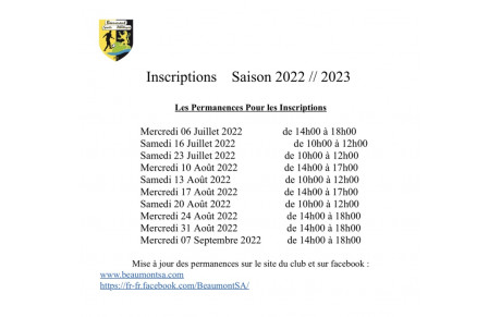 Inscriptions saison 2022/2023