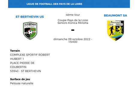 Tirage du 4 ème tour de coupe Pays de la Loire 