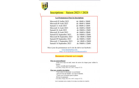 Inscriptions saison 2023 / 2024