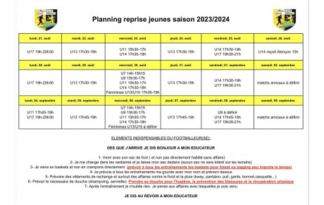 Programme de reprise école de foot 