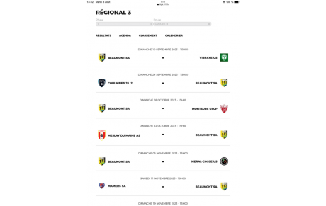 Premier match de championnat de l’équipe 1 à domicile le 10 septembre contre Vibraye