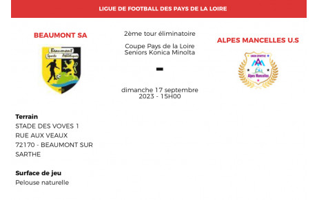 Tirage du 2ème tour de la coupe des Pays de la Loire 