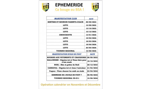 Dates des événements du club 