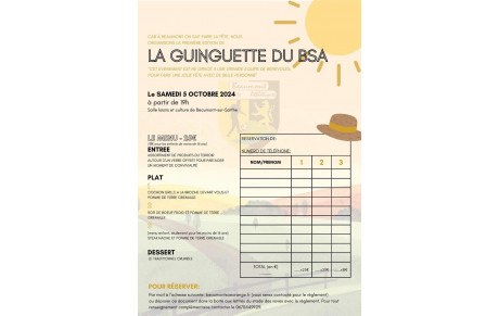 Vous pouvez dès à présent réserver votre soirée du samedi 5 octobre 2024 à notre 1ère soirée guinguette.