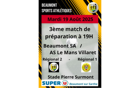 3ème match de préparation pour l'équipe 1 mardi à 19H stade Pierre Surmont contre Le Mans Villaret
