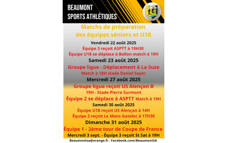 Matchs de préparation des équipes séniors et U18