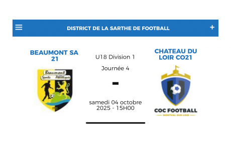 U18 contre Château du Loir samedi à 15H